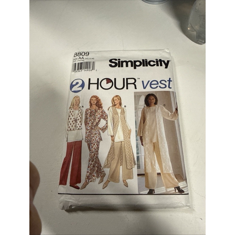 Vtg Simplicity 2 Hour Vest, Pants & Top 8809 Misses' XS-M (6-16) New Uncut 1994